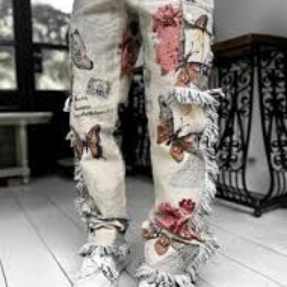 Artistic Patchwork Fringe Pants - image 2